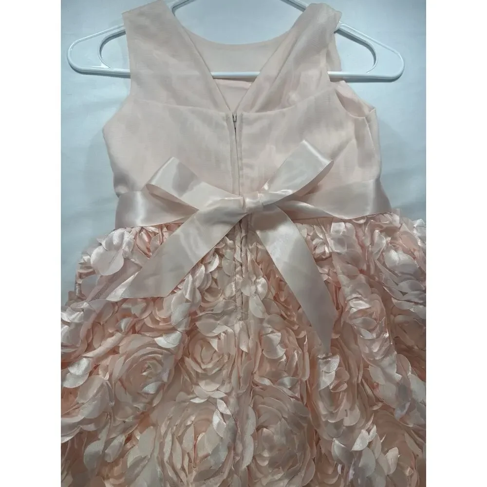 Girls Pink Formal Flower Girl Dress Size 6x- Rosette Skirt Rhinestone Waist